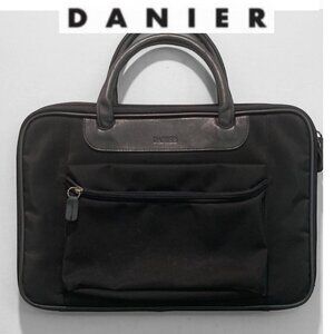 Danier Black Leather & Nylon Laptop Briefcase Messenger Bag 15.5" Business